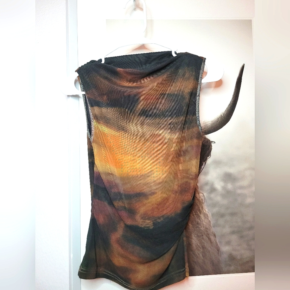 Sleeveless Earthy Watercolored Mesh Top - SMALL